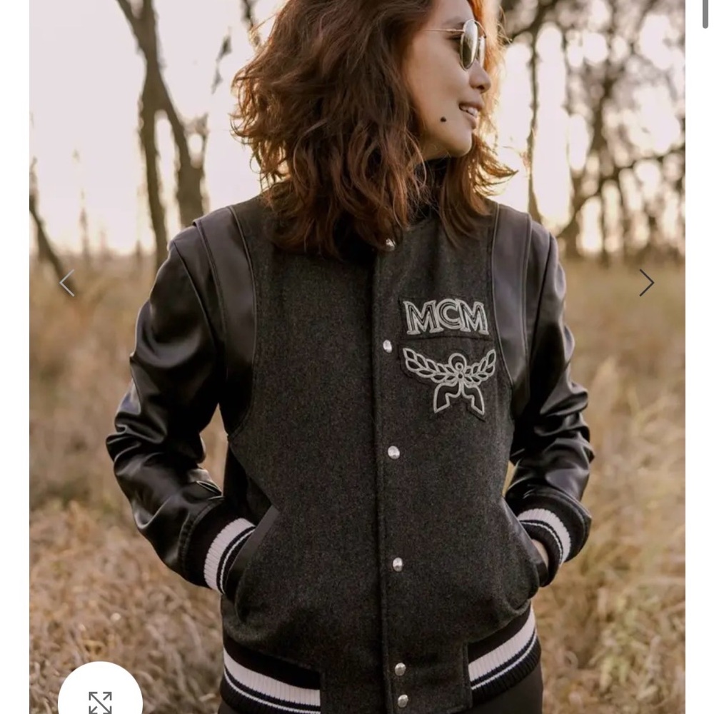 MCM Black Leather Sleeve Varsity Jacket, zip off sleeves to make a vest 2 in 1